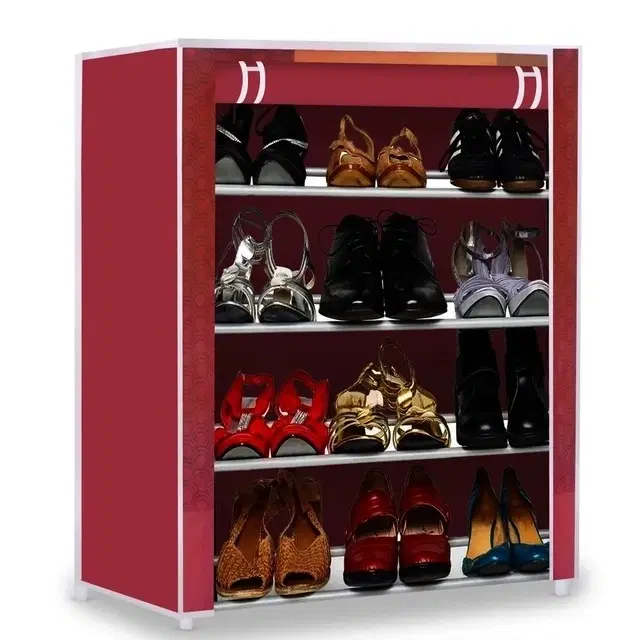 4 Layer Collapsible Wardrobe with Flower & Vase Print [Maroon, DIY]