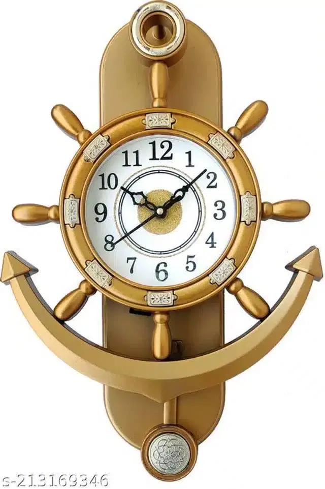 Plastic Analog Wall Clock, Gold & White