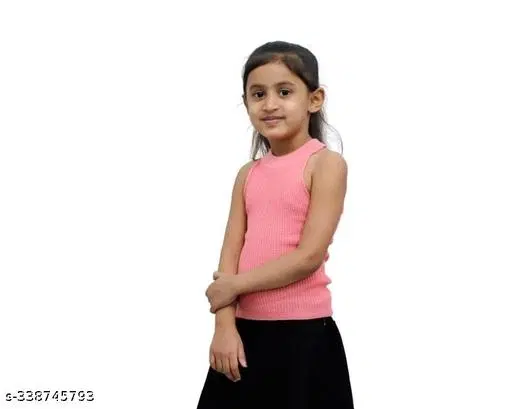 Cotton Blend Solid Top for Girls (Pink, 3-4 Years)