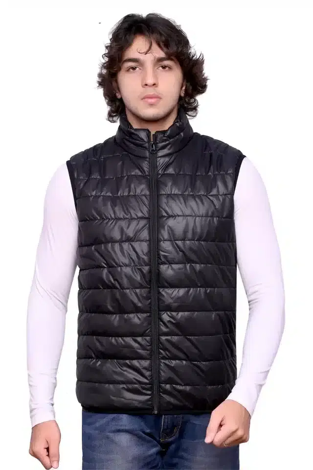 Fancy Half Sleeves Jacket for Men (Black, M) (ALH-22)
