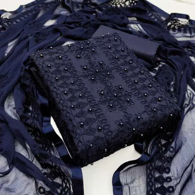 Women's Unstiched Dress Material Suit (Dark Blue) (VK-28)