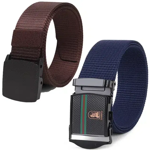 Casual Nylon Belts for Men, Pack of 2 (Black & Blue)