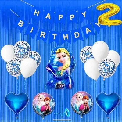 Disney Frozen Theme 2nd Birthday Decoration Kit for Kids (Navy Blue)Pcs Of 20 ,(Set Of 1)