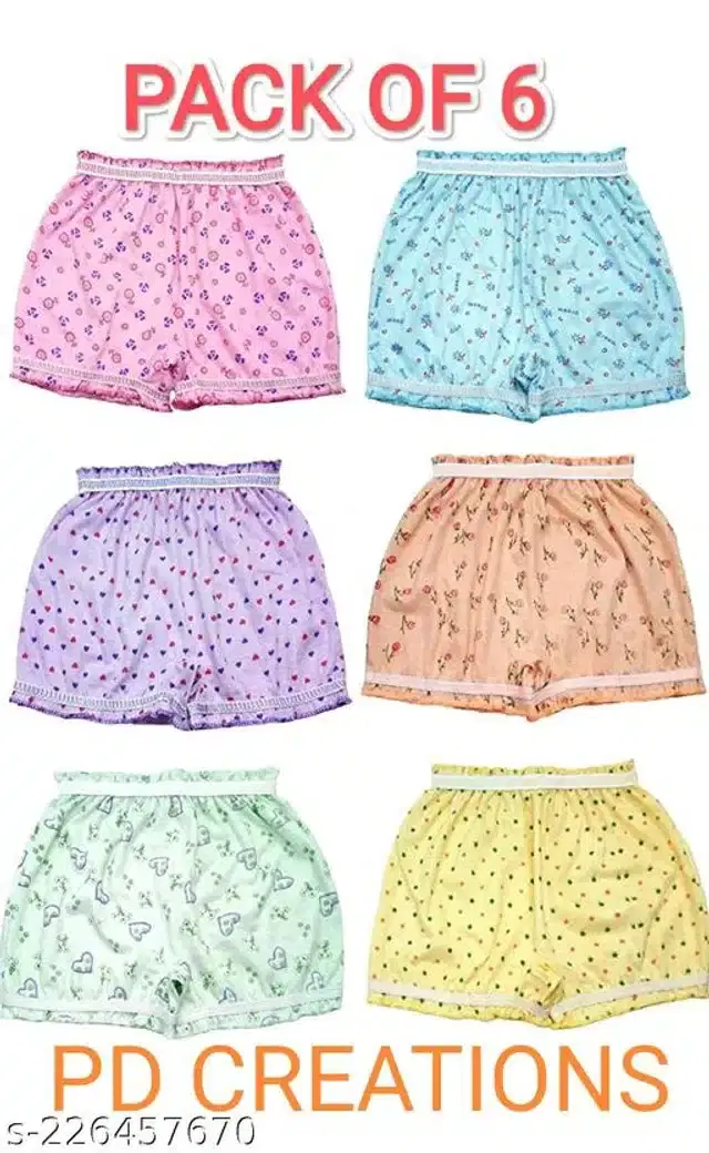 Cotton Innerwear Shorts for Kids, Pack of 6 (Multicolor, 0-3 Months)
