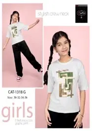 Cotton Printed Tops/Tunics for Girls, Grey (30)