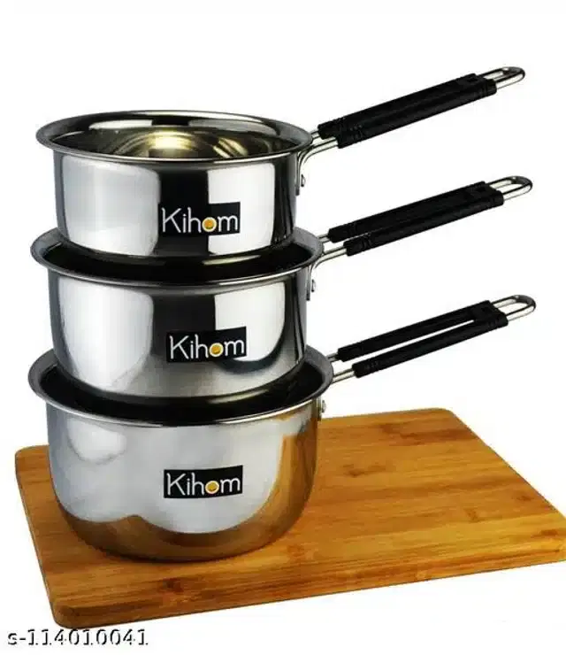 Stainless Steel Sauce Pan Set, Silver, Set of 3