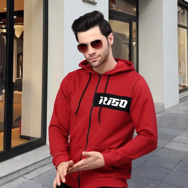 Fleece Printed Sweatshirt For Men, Red (XL)