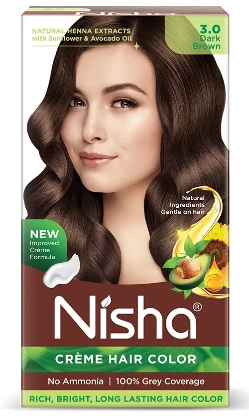 Nisha Creme Hair Color Box Dark Brown 3.0 30 g