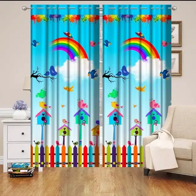 Polyester Printed Door & Window Curtains, Multicolor, 7 feet