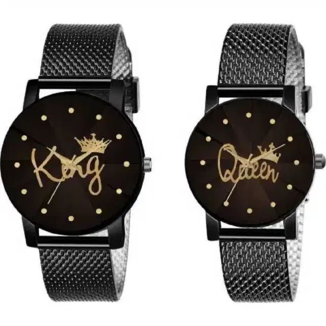 Couple Analog Watches, Pack of 2 (Black)
