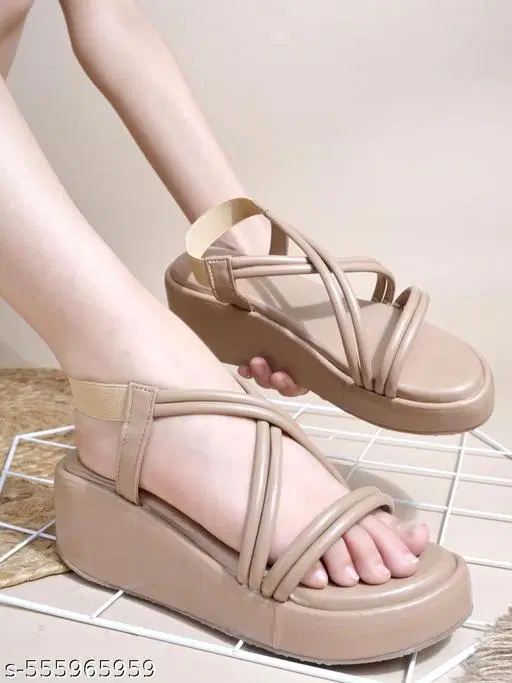 Shoetopia Solid Sandals Beige Size 6
