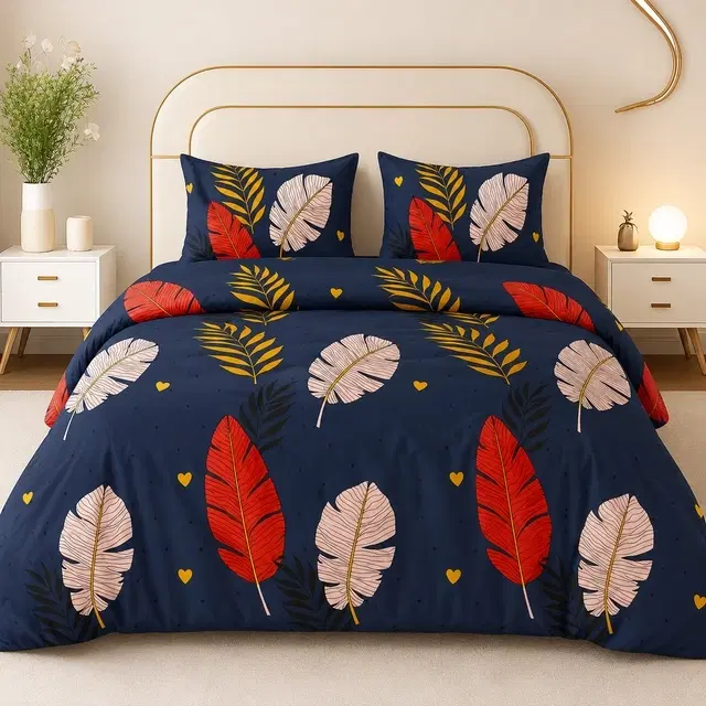 SimpleHome Floral Double Bedsheet Blue 82x88inch