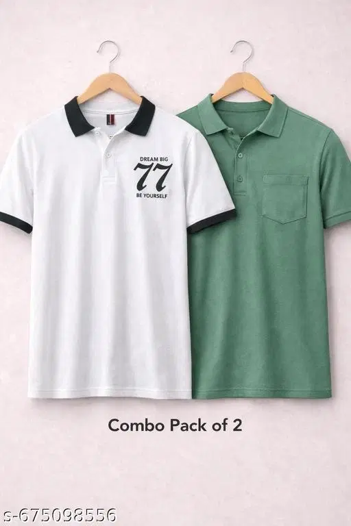 Cotton Blend Printed T-shirt for men, White & Light Green (XL) Pack of 2
