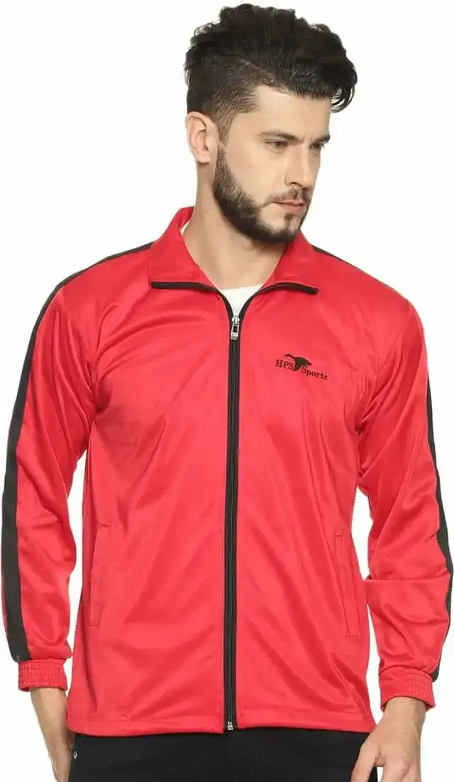 HPS Sports Full Sleeve Solid mens Jacket (Red & Black, M) (HP0322)