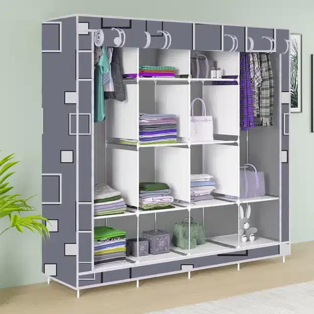 Carbon Steel 3 Door 12 Shelf Printed, Grey