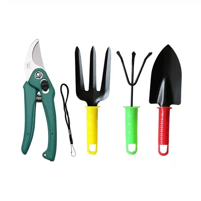 Garden Small Trowel with Gardening Scissor & Gardening Fork, 2 Pcs, Multicolor, Set of 4