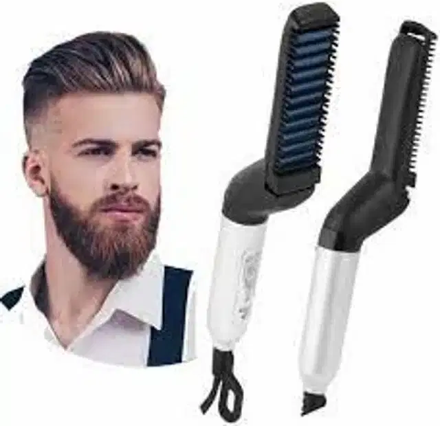 Electronic Beard & Hair Straightening Comb for Men, White
