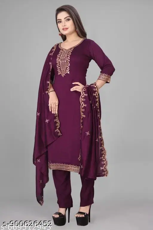 Embroidered Dupatta Set for Women (Maroon, XXS)