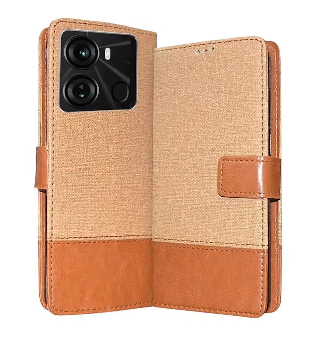 Artificial Leather Flip Cover For Itel P662L / Itel_P40, Brown