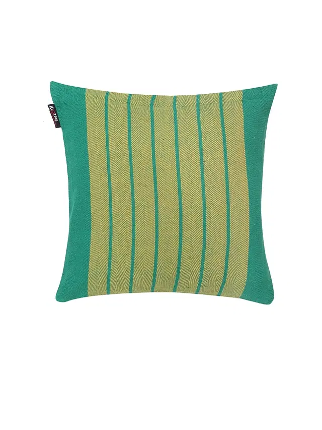 Cotton Cushion Cover, Mint Green & Yellow, 16x16 inches