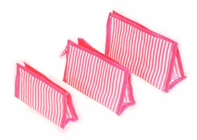 Canvas Portable Accessories & Cosmetics Storage Pouch, Pink, Set of 3