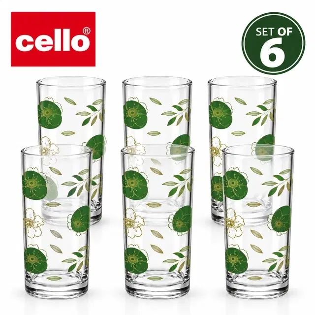 Cello Siena Décor Organic Flowers Glassware, 275ml | Set of 6 | Lead-Free Glass | Dishwasher Safe | Elegant Glasses for Home, Dining & Gifting