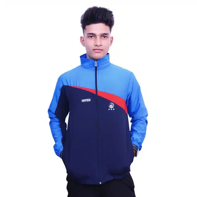 Full Sleeves Solid Sports Jacket for Men (Blue, S)