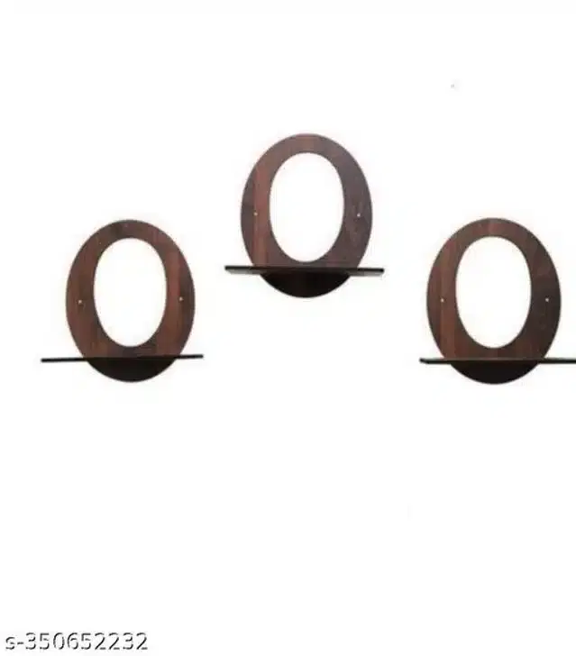 Wooden Designer Wall Shelves, Dark Brown, Set of 3