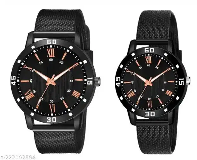 Analog Watch for Couple, Pack of 2 (Multicolor)