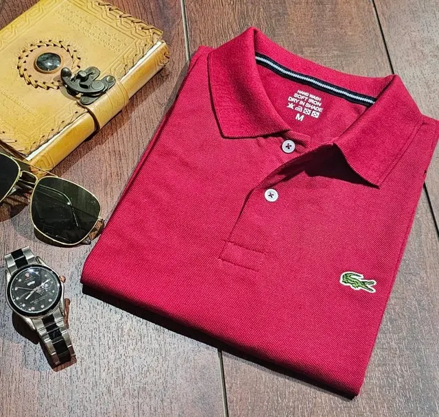 Polo Neck Solid T-Shirt for Men (Pink, XXL)