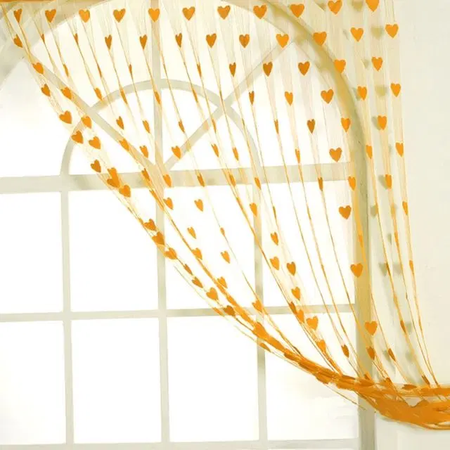 MORADO 7 Feet String Net Heart Design Door, Window Curtain, Set of 2, Orange