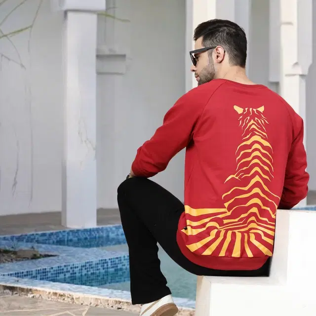 Fleece Printed Sweatshirt For Men, Maroon (M)
