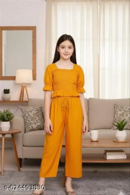 Palazzo Set for Kids (Yellow, 12-13 Years)