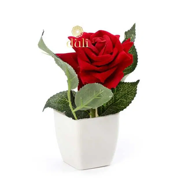 Duli Natural Looking Artificial Rose Flower Pot For Home Decoration, Red, D-1