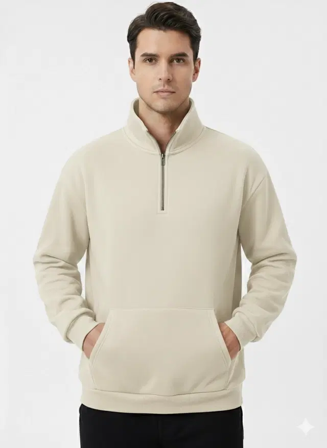 Fleece Solid Sweatshirt for Men, Off White (S)