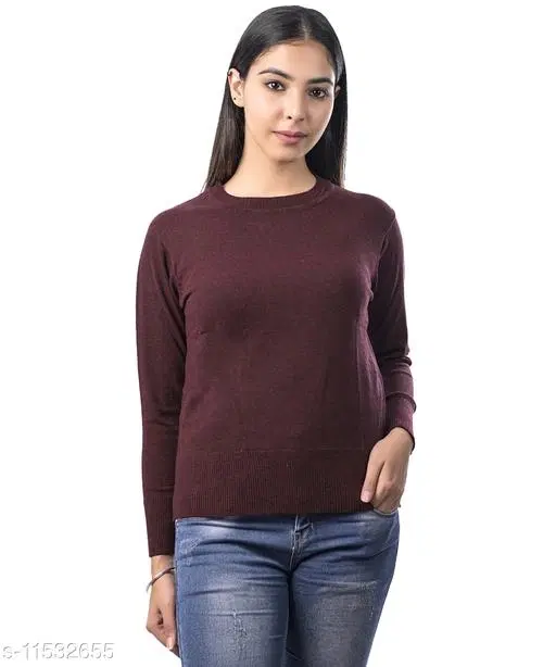 Acrylic Solid Sweater for Women (Maroon, L)