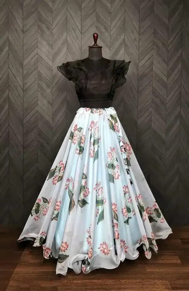 Ready to Wear Lehenga Choli for Women (Aqua Blue, XS)