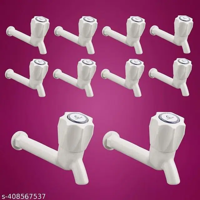 Plastic Long Bib Cock Tap, White, Pack of 10