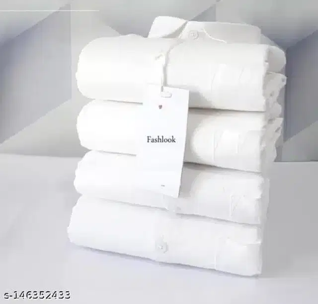 Cotton Blend Solid Full Sleeves Shirt for Men, Pack of 4 (White, M)