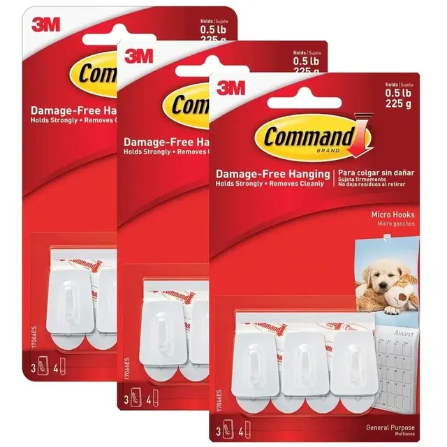 Command 3m 17066Anz Micro Hook (White, 3 Hooks And 4 Strips)