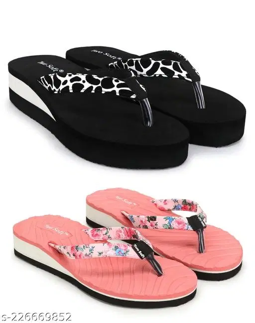 EVA Flip-flops for Women (Black, 8) Pack of 2