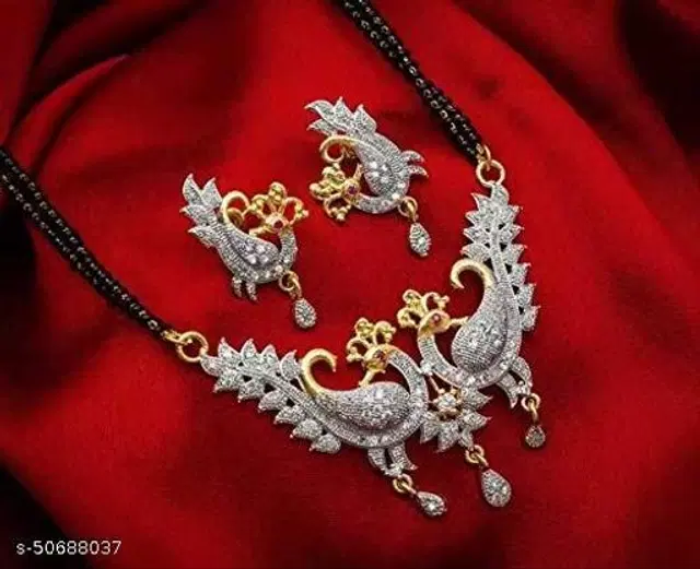 Alloy Mangalsutra with Earrings for Women, Set of 1 (Multicolor)