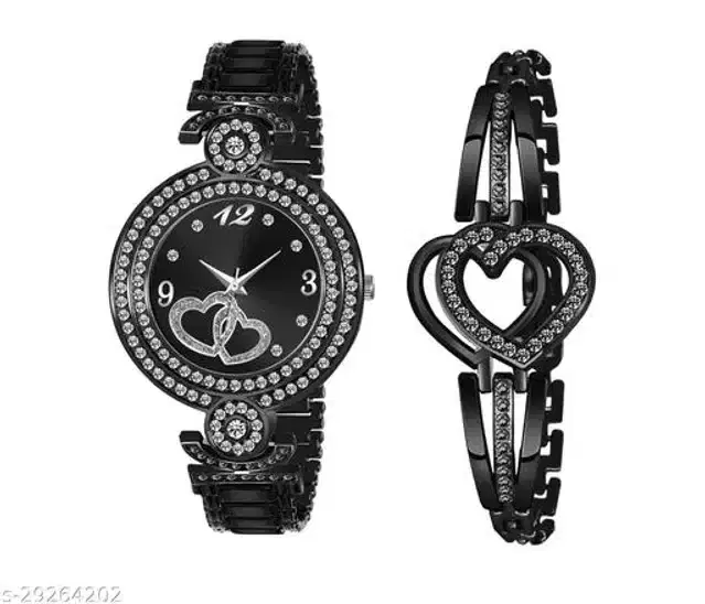 Analog Watch with Bracelet for Women, Set of 2 (Multicolor)