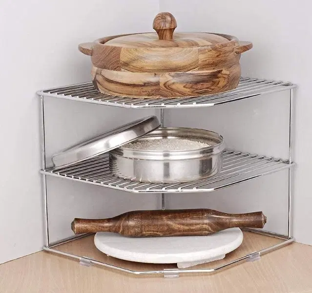 2-Tier Kitchen Corner Rack, Spice & Utensil Organizer, Stainless Steel  (Pack of 1)