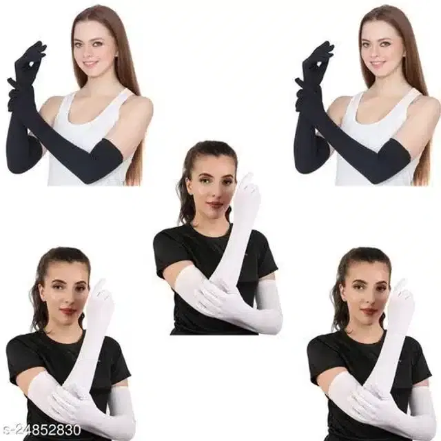 Full Sleeves Hand Gloves for Women, Set of 5 (Black & White)
