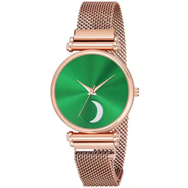 Analog Watch for Girls (Rose Gold & Green)