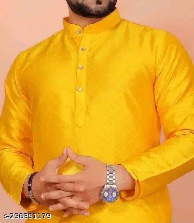 Full Sleeves Kurta for Men (Yellow, XL)