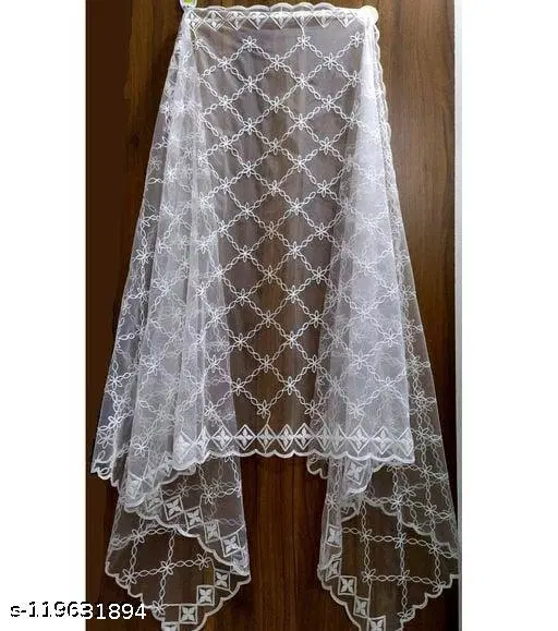 Embroidered Rajasthani Net Floral Sewing & Embroidery (White, Free Size)
