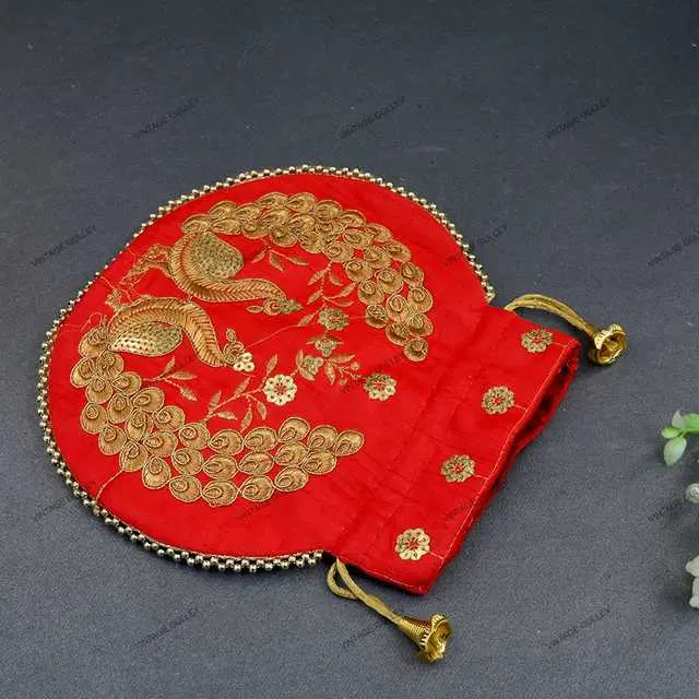 Cotton Silk Ethnic & Traditional Handheld Potli for Women, Red, A-51