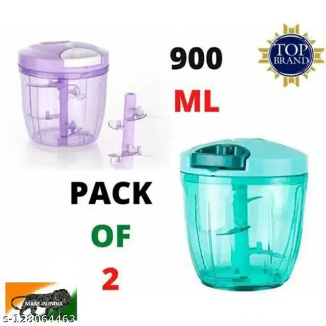 Manual Chopper for Kitchen, Purple & Green, 900 ml, Pack of 2